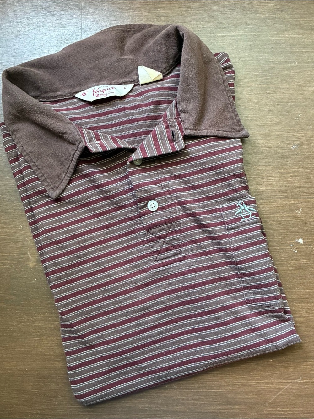 Original Penguin Kids Burgundy and White Striped Polo